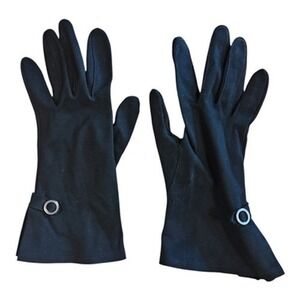 Vintage Hansen Gloves Womens 7 Black Suede Supreme Dress Silver Ring Buckle Adjs